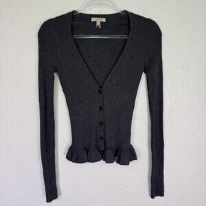 Burberry Cashmere Cardigan Womens Small Flounce Peplum Ribbed Knit Sweater Grey